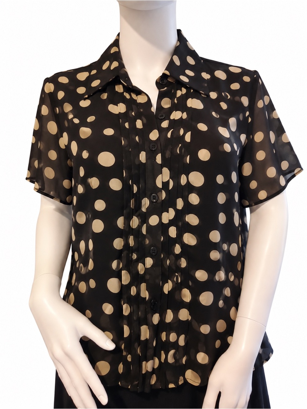 Black & Tan Polka Dot Pleated Blouse Jacket Size 14P